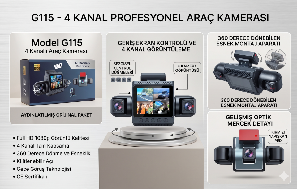 NaviTonex G115 4 Kanallı Full HD Akıllı Araç Kayıt Kamerası – Ekonomik ve Tam Kapsamlı Güvenlik