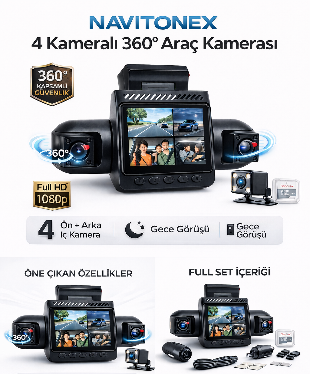 NaviTonex G115 4 Kanallı Full HD Akıllı Araç Kayıt Kamerası – Ekonomik ve Tam Kapsamlı Güvenlik