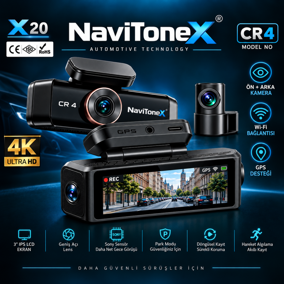 Navitonex 4K/2K/2K/2K Araç İçi 4 Bölge Kayıt Kamerası 360 Gece Görüşlü DVR 3.2 ekran